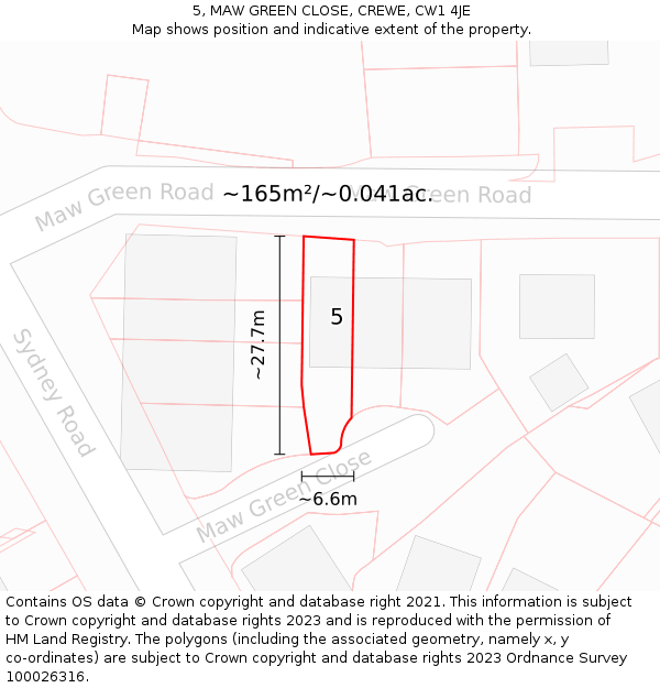 5, MAW GREEN CLOSE, CREWE, CW1 4JE: Plot and title map