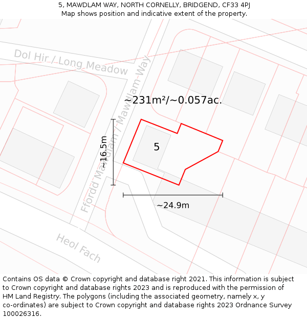 5, MAWDLAM WAY, NORTH CORNELLY, BRIDGEND, CF33 4PJ: Plot and title map