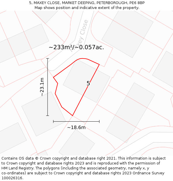 5, MAXEY CLOSE, MARKET DEEPING, PETERBOROUGH, PE6 8BP: Plot and title map