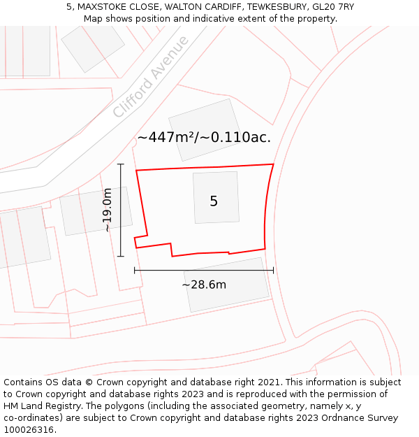 5, MAXSTOKE CLOSE, WALTON CARDIFF, TEWKESBURY, GL20 7RY: Plot and title map