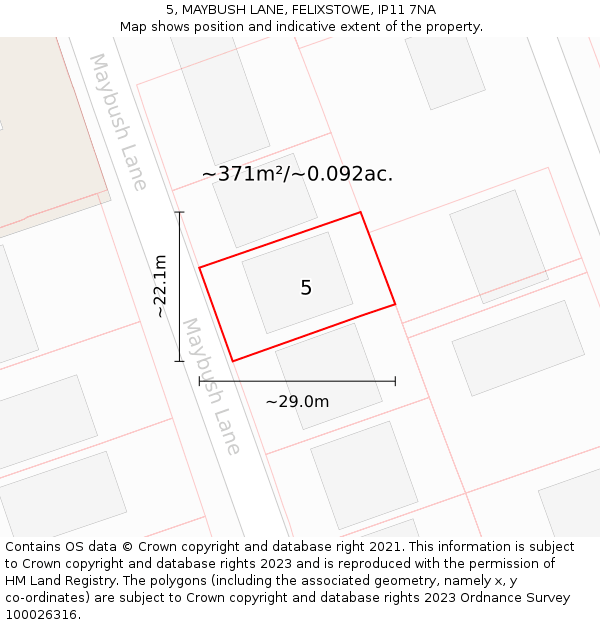 5, MAYBUSH LANE, FELIXSTOWE, IP11 7NA: Plot and title map