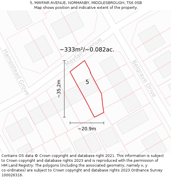 5, MAYFAIR AVENUE, NORMANBY, MIDDLESBROUGH, TS6 0SB: Plot and title map