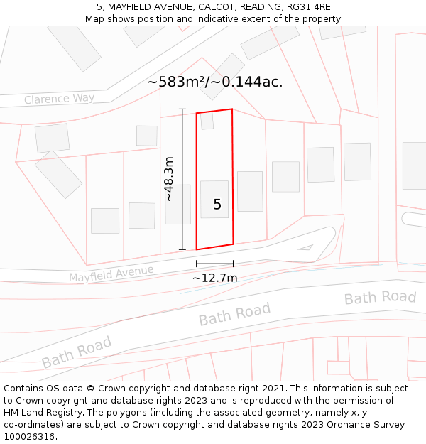 5, MAYFIELD AVENUE, CALCOT, READING, RG31 4RE: Plot and title map