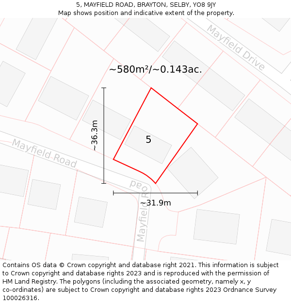 5, MAYFIELD ROAD, BRAYTON, SELBY, YO8 9JY: Plot and title map