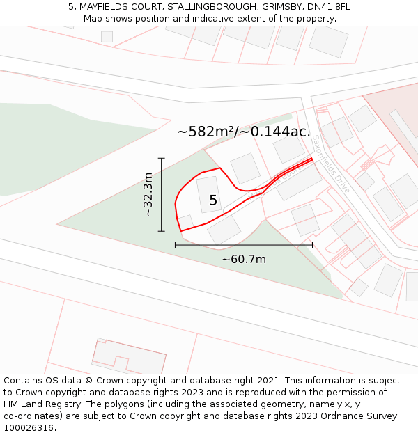 5, MAYFIELDS COURT, STALLINGBOROUGH, GRIMSBY, DN41 8FL: Plot and title map