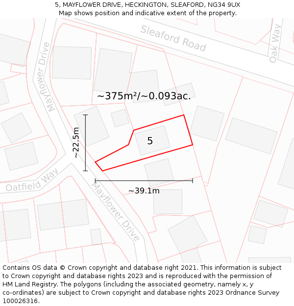 5, MAYFLOWER DRIVE, HECKINGTON, SLEAFORD, NG34 9UX: Plot and title map