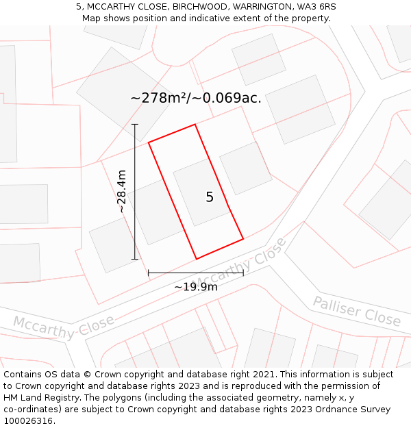 5, MCCARTHY CLOSE, BIRCHWOOD, WARRINGTON, WA3 6RS: Plot and title map