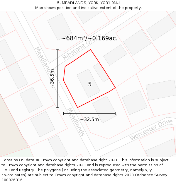 5, MEADLANDS, YORK, YO31 0NU: Plot and title map