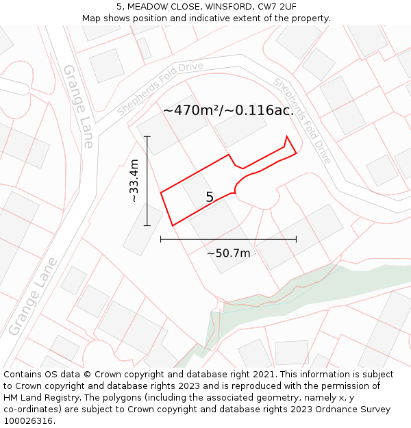 5, MEADOW CLOSE, WINSFORD, CW7 2UF: Plot and title map