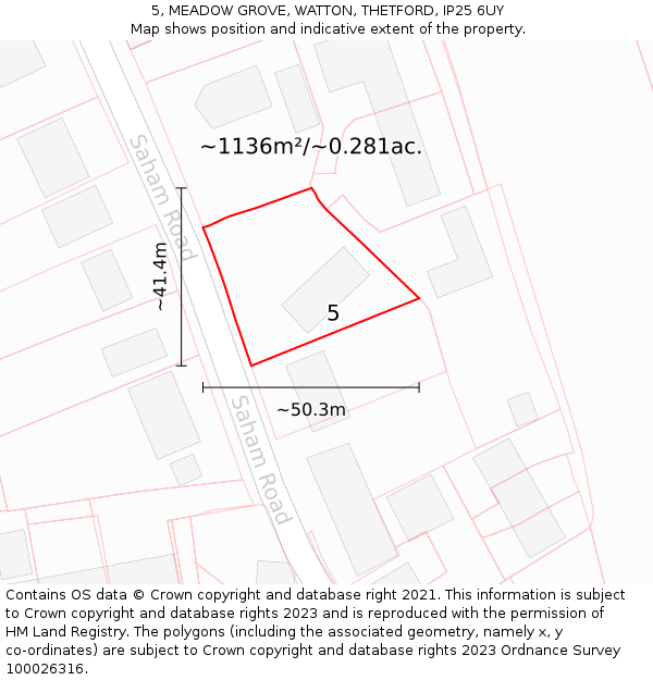 5, MEADOW GROVE, WATTON, THETFORD, IP25 6UY: Plot and title map