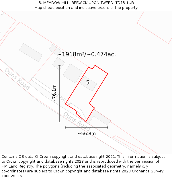 5, MEADOW HILL, BERWICK-UPON-TWEED, TD15 1UB: Plot and title map