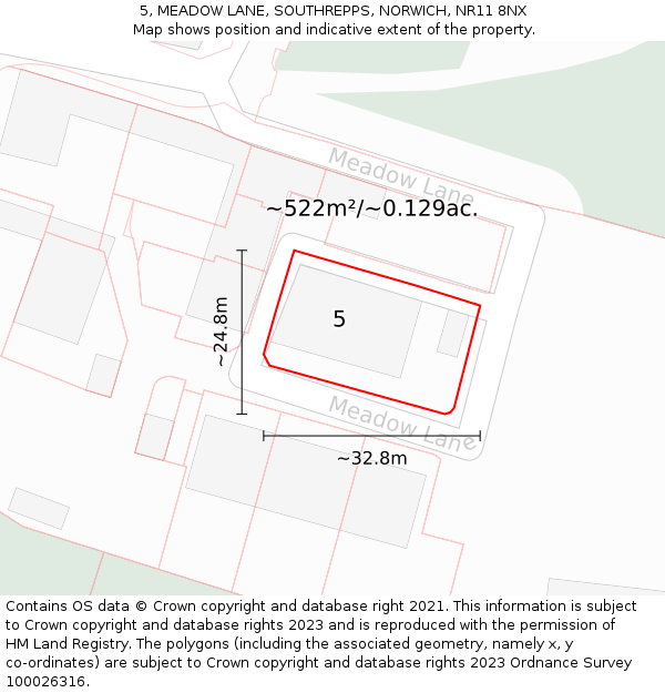 5, MEADOW LANE, SOUTHREPPS, NORWICH, NR11 8NX: Plot and title map