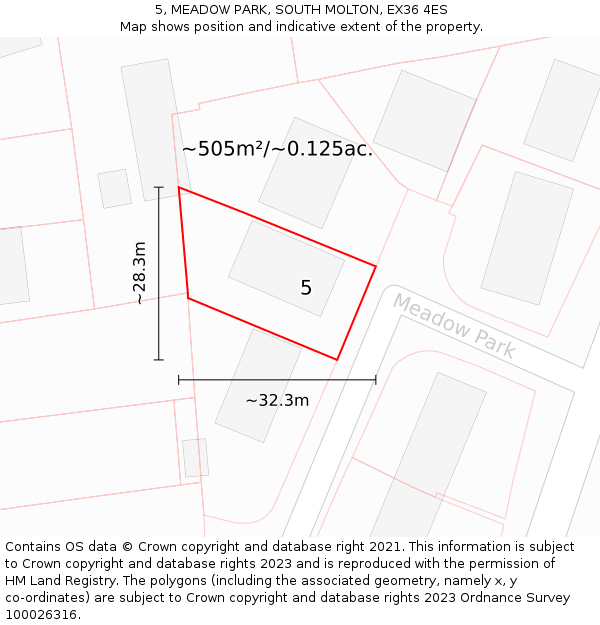 5, MEADOW PARK, SOUTH MOLTON, EX36 4ES: Plot and title map