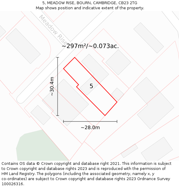 5, MEADOW RISE, BOURN, CAMBRIDGE, CB23 2TG: Plot and title map
