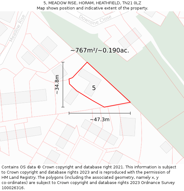 5, MEADOW RISE, HORAM, HEATHFIELD, TN21 0LZ: Plot and title map