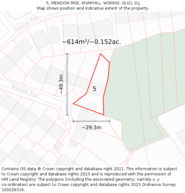 5, MEADOW RISE, KNAPHILL, WOKING, GU21 2LJ: Plot and title map