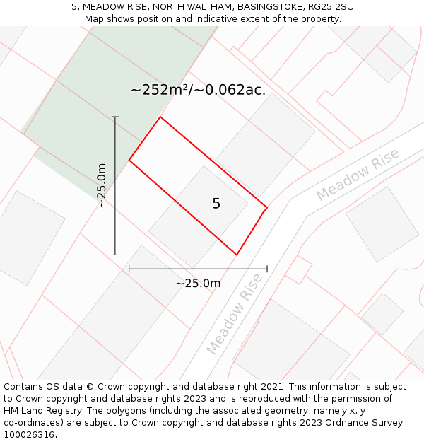 5, MEADOW RISE, NORTH WALTHAM, BASINGSTOKE, RG25 2SU: Plot and title map