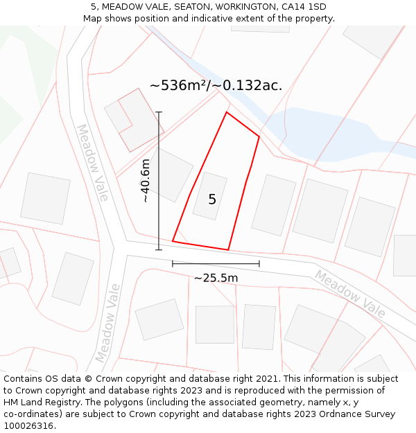 5, MEADOW VALE, SEATON, WORKINGTON, CA14 1SD: Plot and title map