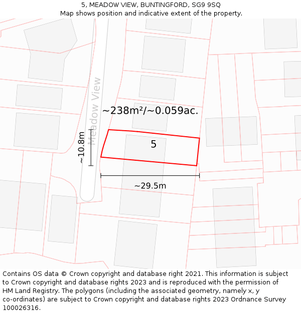 5, MEADOW VIEW, BUNTINGFORD, SG9 9SQ: Plot and title map