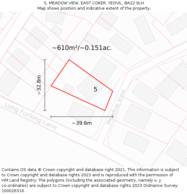 5, MEADOW VIEW, EAST COKER, YEOVIL, BA22 9LH: Plot and title map