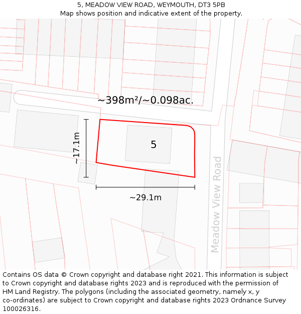 5, MEADOW VIEW ROAD, WEYMOUTH, DT3 5PB: Plot and title map