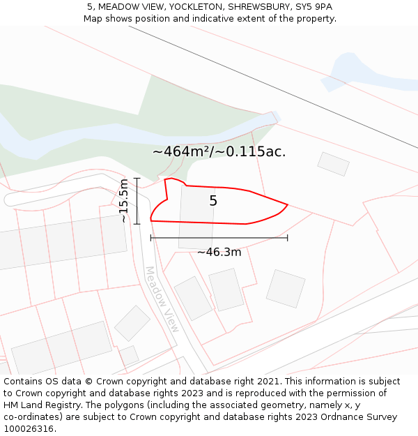 5, MEADOW VIEW, YOCKLETON, SHREWSBURY, SY5 9PA: Plot and title map