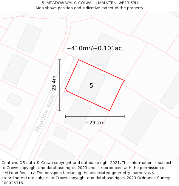 5, MEADOW WALK, COLWALL, MALVERN, WR13 6RH: Plot and title map