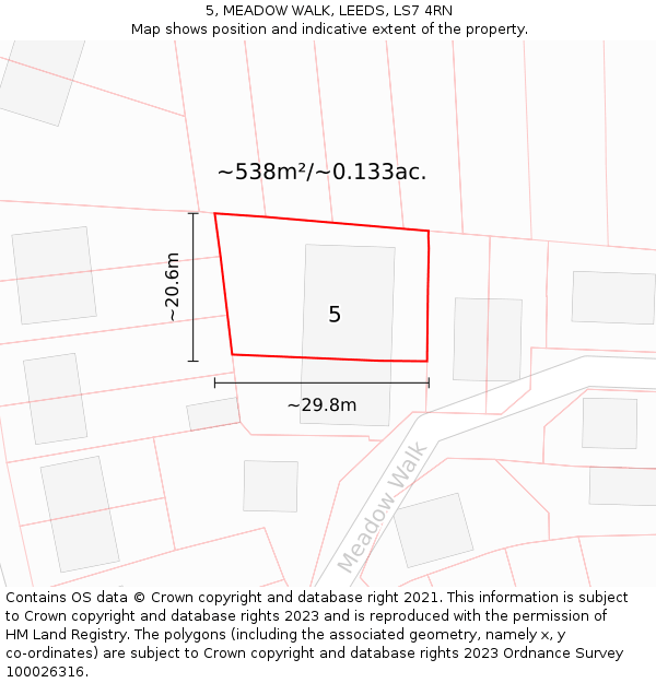 5, MEADOW WALK, LEEDS, LS7 4RN: Plot and title map