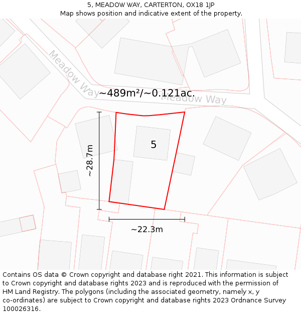 5, MEADOW WAY, CARTERTON, OX18 1JP: Plot and title map