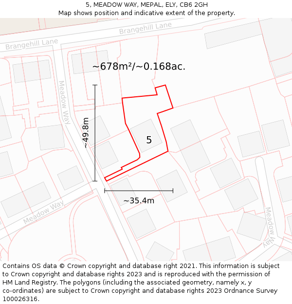 5, MEADOW WAY, MEPAL, ELY, CB6 2GH: Plot and title map