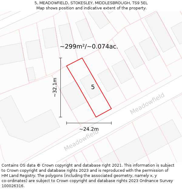 5, MEADOWFIELD, STOKESLEY, MIDDLESBROUGH, TS9 5EL: Plot and title map