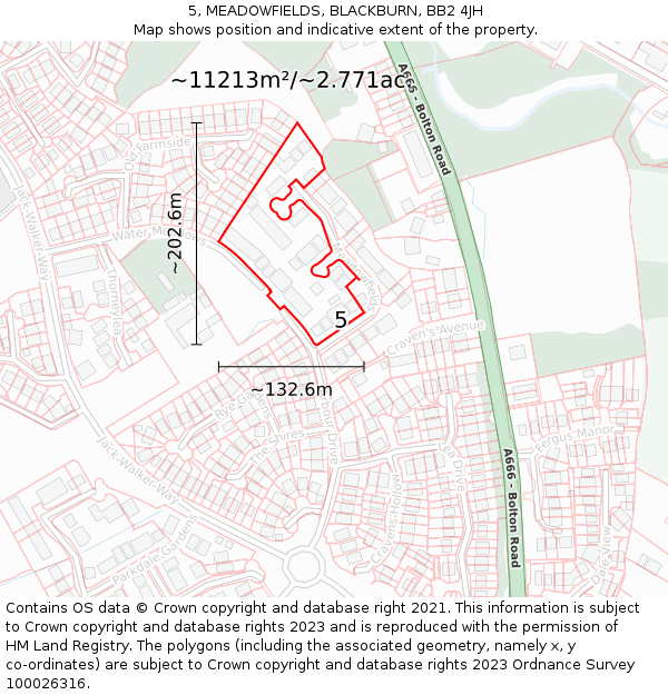 5, MEADOWFIELDS, BLACKBURN, BB2 4JH: Plot and title map