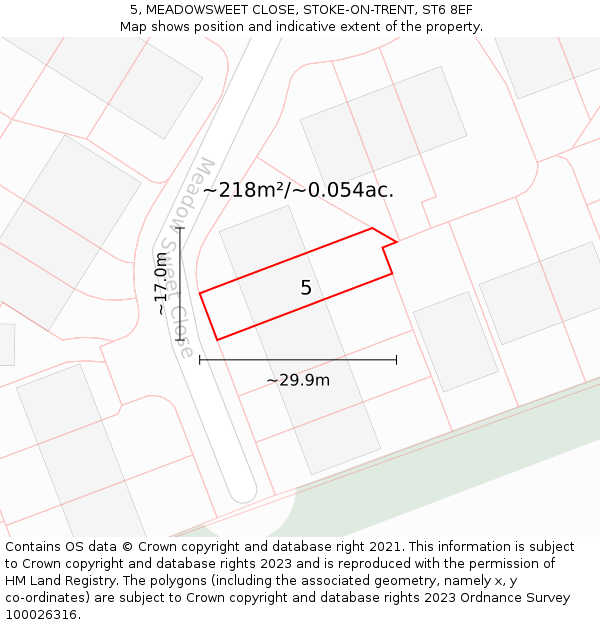 5, MEADOWSWEET CLOSE, STOKE-ON-TRENT, ST6 8EF: Plot and title map