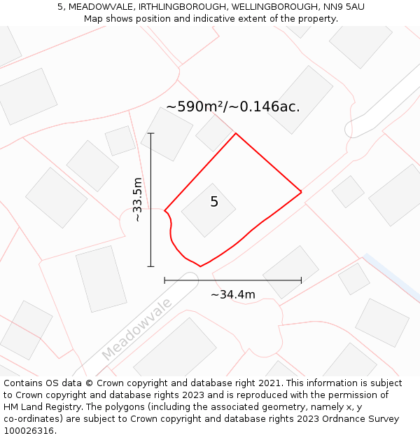 5, MEADOWVALE, IRTHLINGBOROUGH, WELLINGBOROUGH, NN9 5AU: Plot and title map