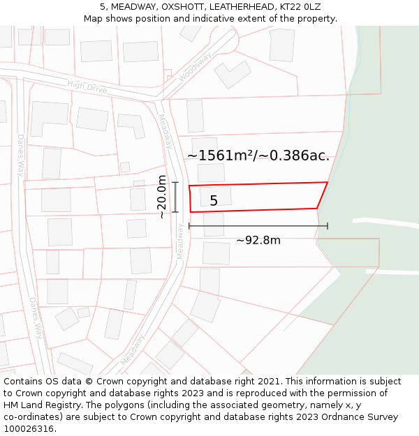 5, MEADWAY, OXSHOTT, LEATHERHEAD, KT22 0LZ: Plot and title map