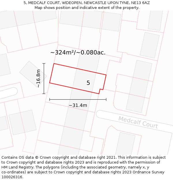 5, MEDCALF COURT, WIDEOPEN, NEWCASTLE UPON TYNE, NE13 6AZ: Plot and title map