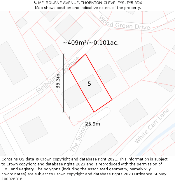 5, MELBOURNE AVENUE, THORNTON-CLEVELEYS, FY5 3DX: Plot and title map