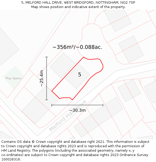 5, MELFORD HALL DRIVE, WEST BRIDGFORD, NOTTINGHAM, NG2 7SP: Plot and title map