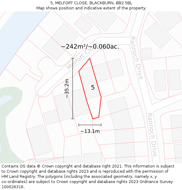 5, MELFORT CLOSE, BLACKBURN, BB2 5BL: Plot and title map