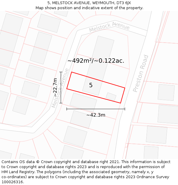 5, MELSTOCK AVENUE, WEYMOUTH, DT3 6JX: Plot and title map