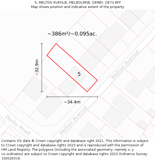 5, MELTON AVENUE, MELBOURNE, DERBY, DE73 8FP: Plot and title map