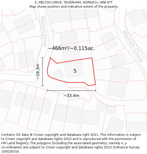 5, MELTON DRIVE, TAVERHAM, NORWICH, NR8 6TT: Plot and title map