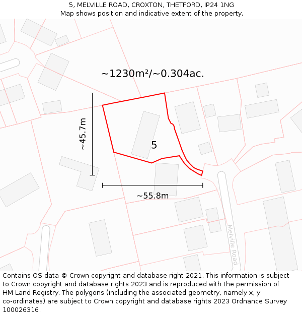 5, MELVILLE ROAD, CROXTON, THETFORD, IP24 1NG: Plot and title map