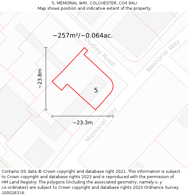 5, MEMORIAL WAY, COLCHESTER, CO4 9AU: Plot and title map