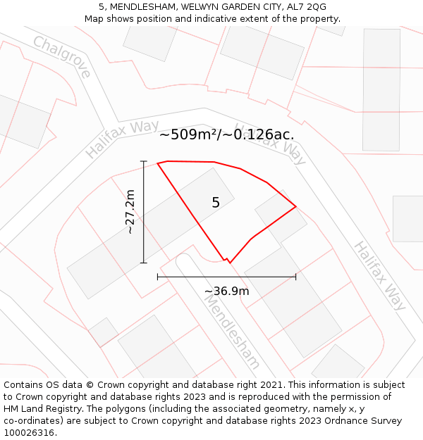 5, MENDLESHAM, WELWYN GARDEN CITY, AL7 2QG: Plot and title map