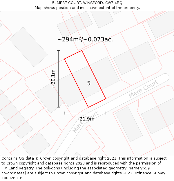 5, MERE COURT, WINSFORD, CW7 4BQ: Plot and title map