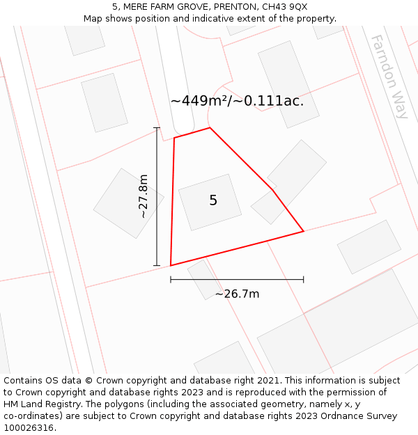 5, MERE FARM GROVE, PRENTON, CH43 9QX: Plot and title map