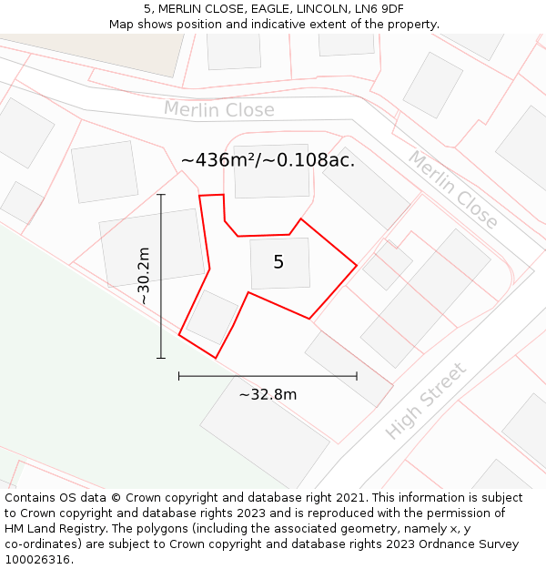 5, MERLIN CLOSE, EAGLE, LINCOLN, LN6 9DF: Plot and title map