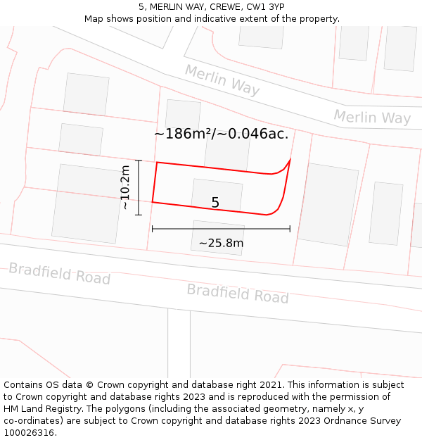 5, MERLIN WAY, CREWE, CW1 3YP: Plot and title map