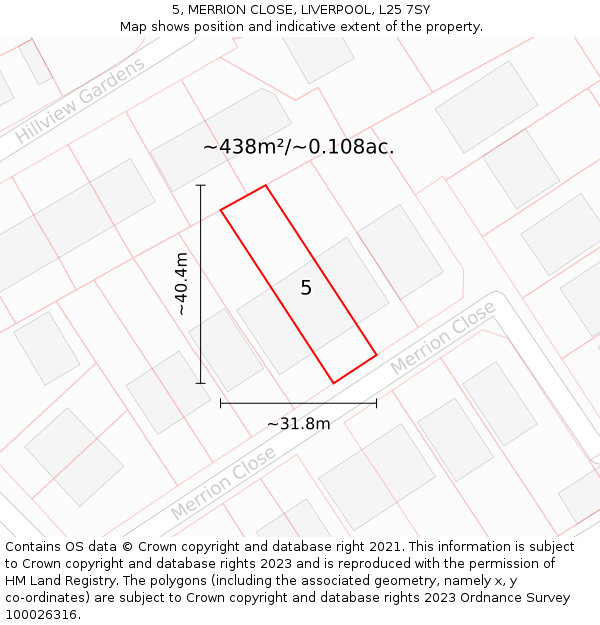 5, MERRION CLOSE, LIVERPOOL, L25 7SY: Plot and title map